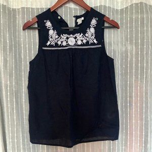 J. Crew Navy Tank Top with White Flower Embroidery